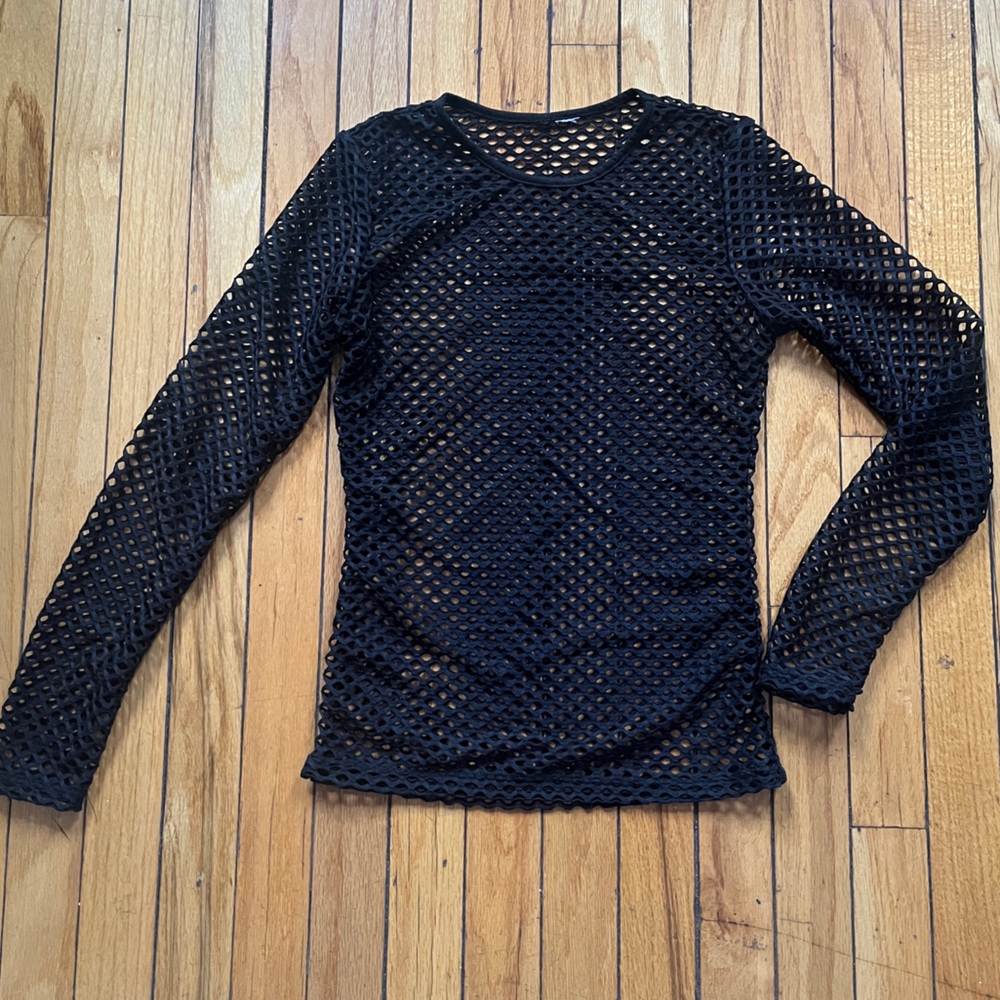 Black Long Sleeve Mesh Top